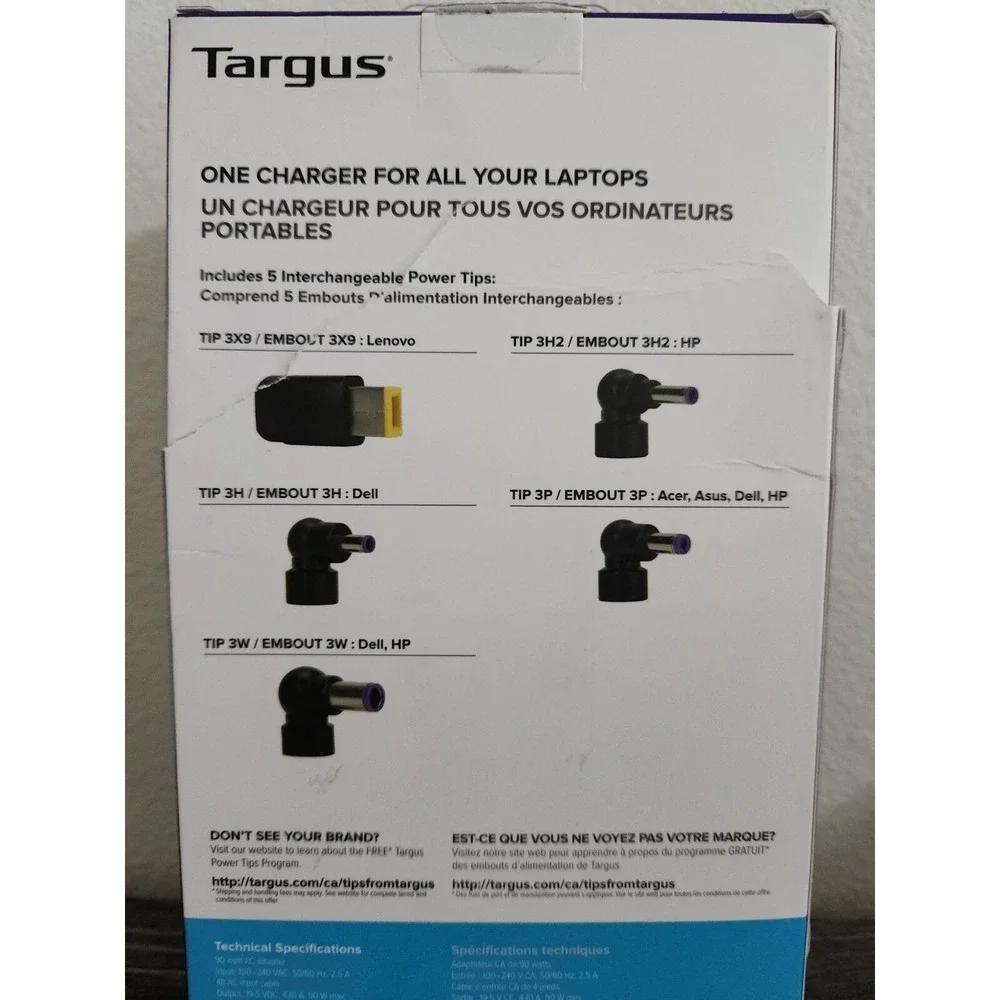Targus Universal 90W Laptop Charger - Black (APA90US) - New, Open Damaged Box